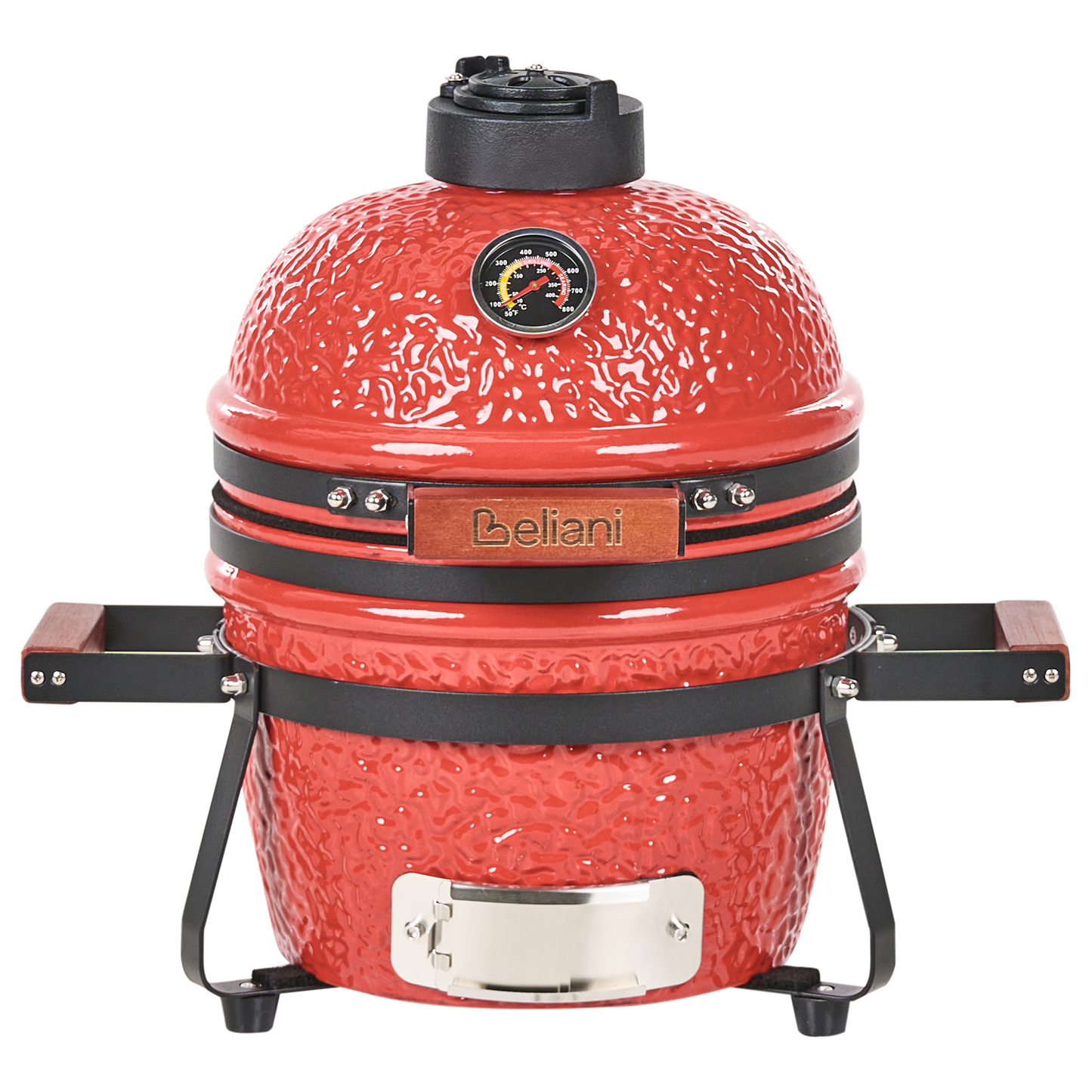 Red Ceramic Kamado Grill With Lid And Thermometer