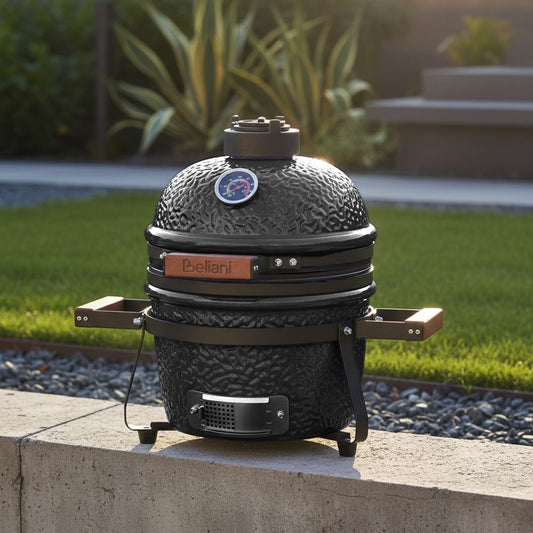 Black Kamado Ceramic Charcoal Grill With Thermometer