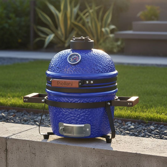 Blue Ember Ceramic Kamado Grill with Lid and Thermometer