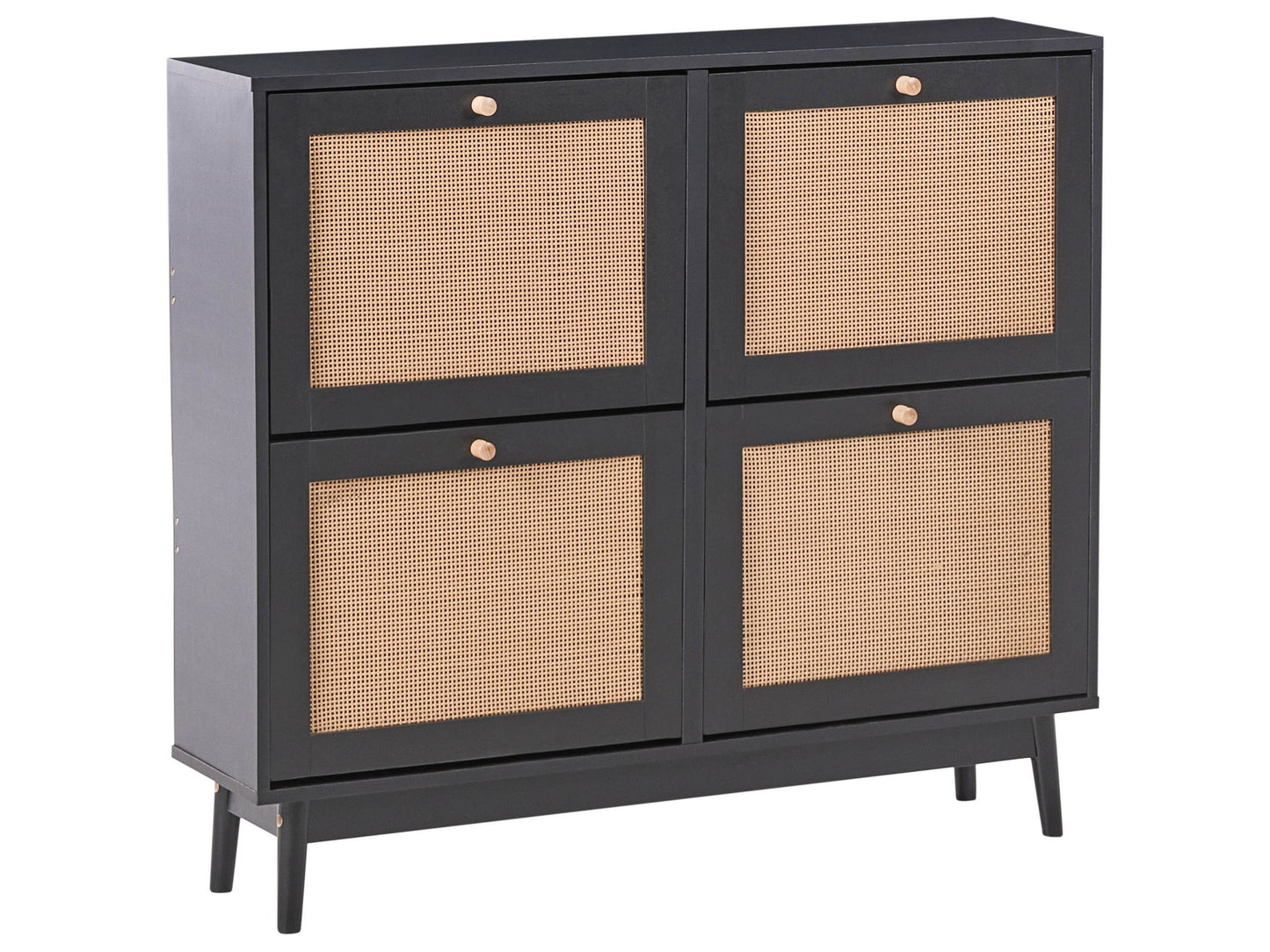 Boho Black Rattan Fronts Shoe Storage Cabinet 4 Compartments