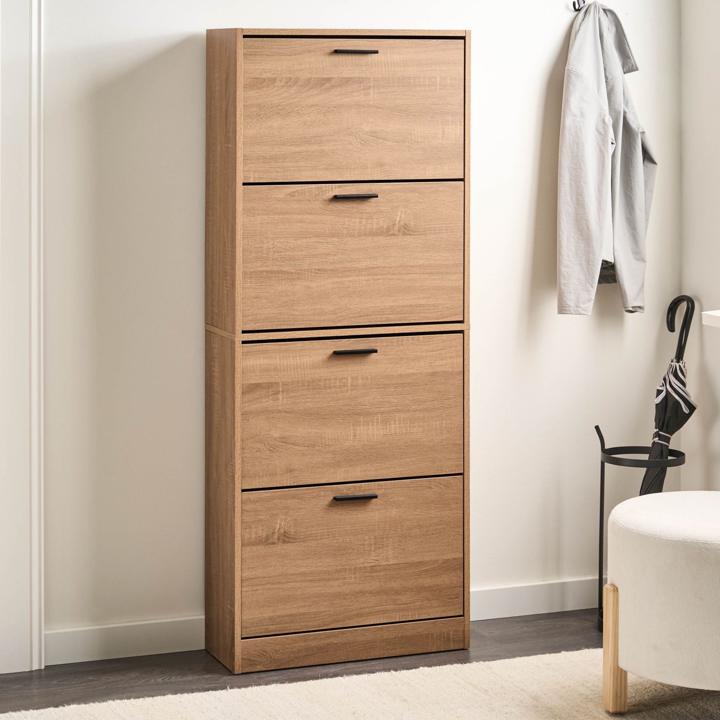 Shoe Storage Cabinet Light Brown Four Compartments Hallway