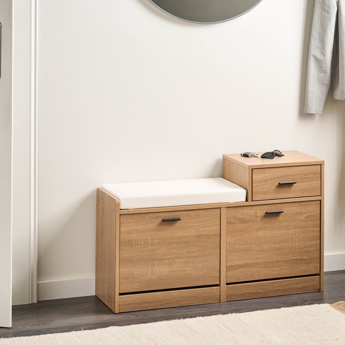 Shoe Storage Cabinet With Seat 2 Compartments Light Brown