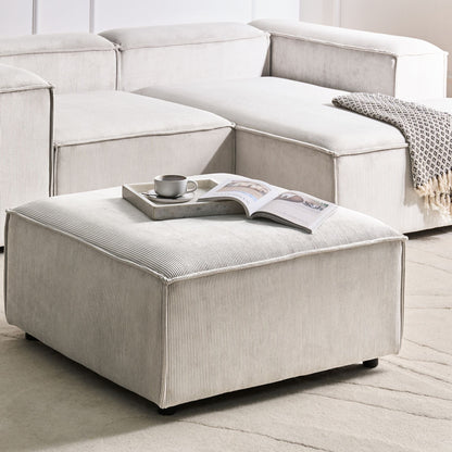 Element Off White Corduroy Ottoman Square Footstool With Black Legs