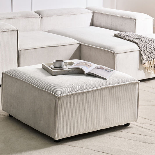 Element Off White Corduroy Ottoman Square Footstool With Black Legs