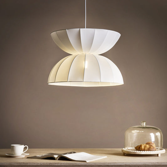 Pendant Lamp Faux Silk White Handcrafted Modern Ceiling Light For Living Room