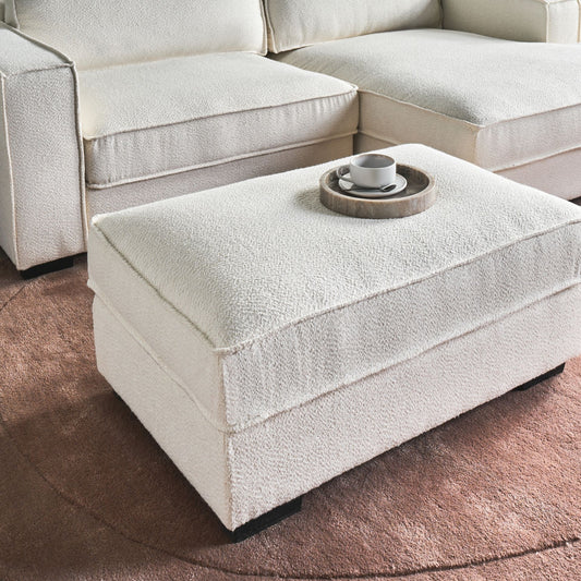 Light Beige Polyester Boucle Upholstered Ottoman Footstool