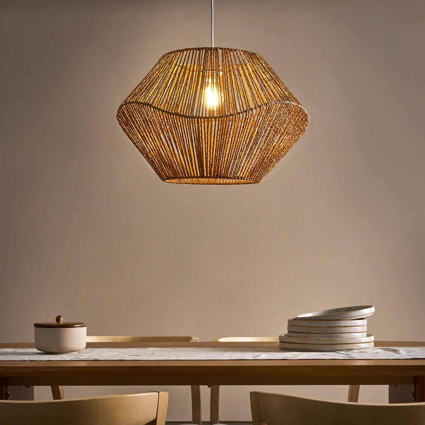 Pendant Lamp Paper Rope Natural Plaited Shade Boho