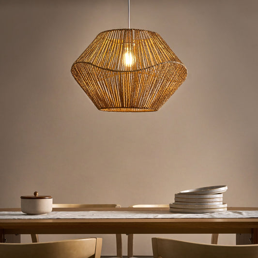 Pendant Lamp Paper Rope Natural Plaited Shade Boho