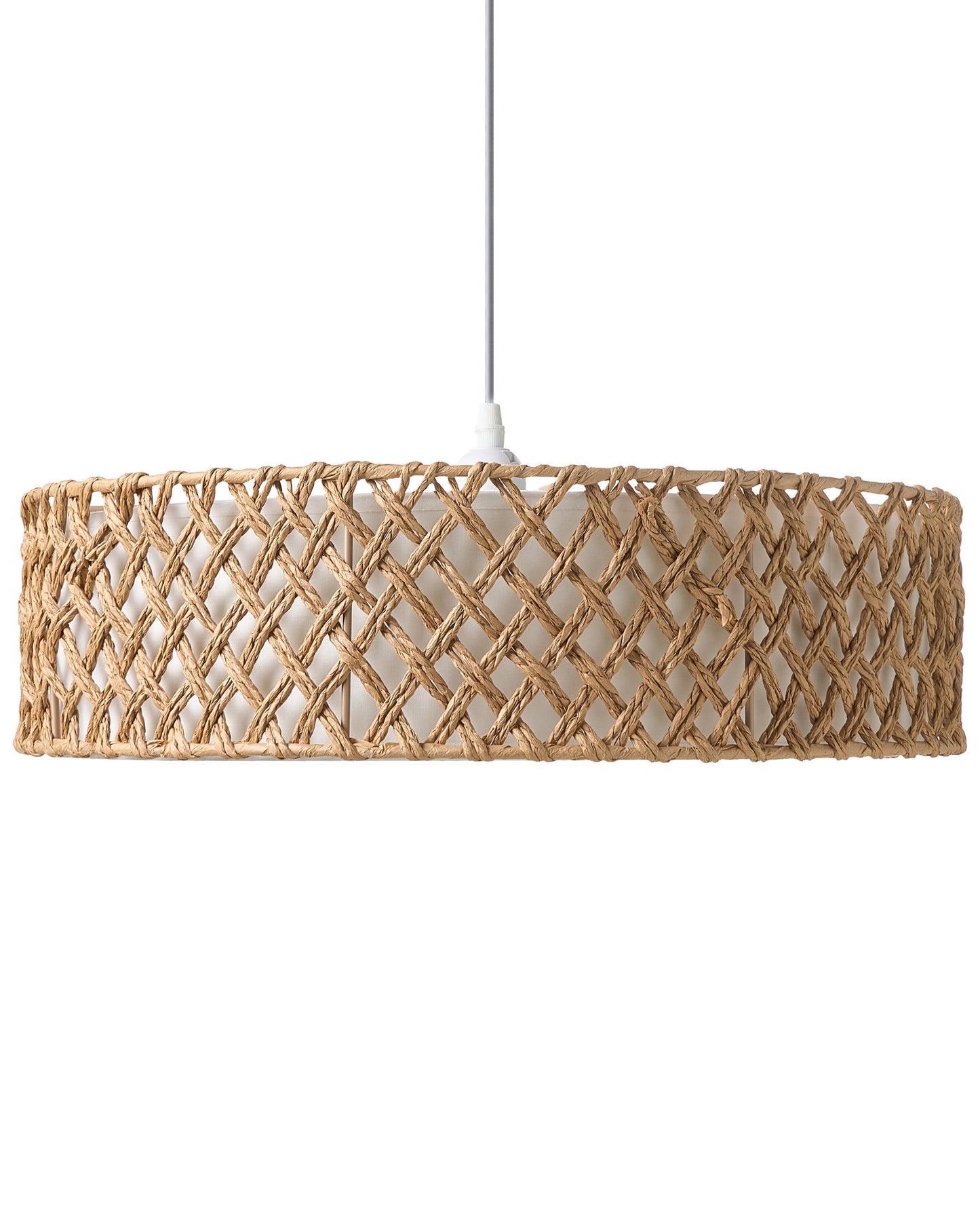 Natural Paper Rope Pendant Lamp With Plaited Shade For Dining And Living Rooms