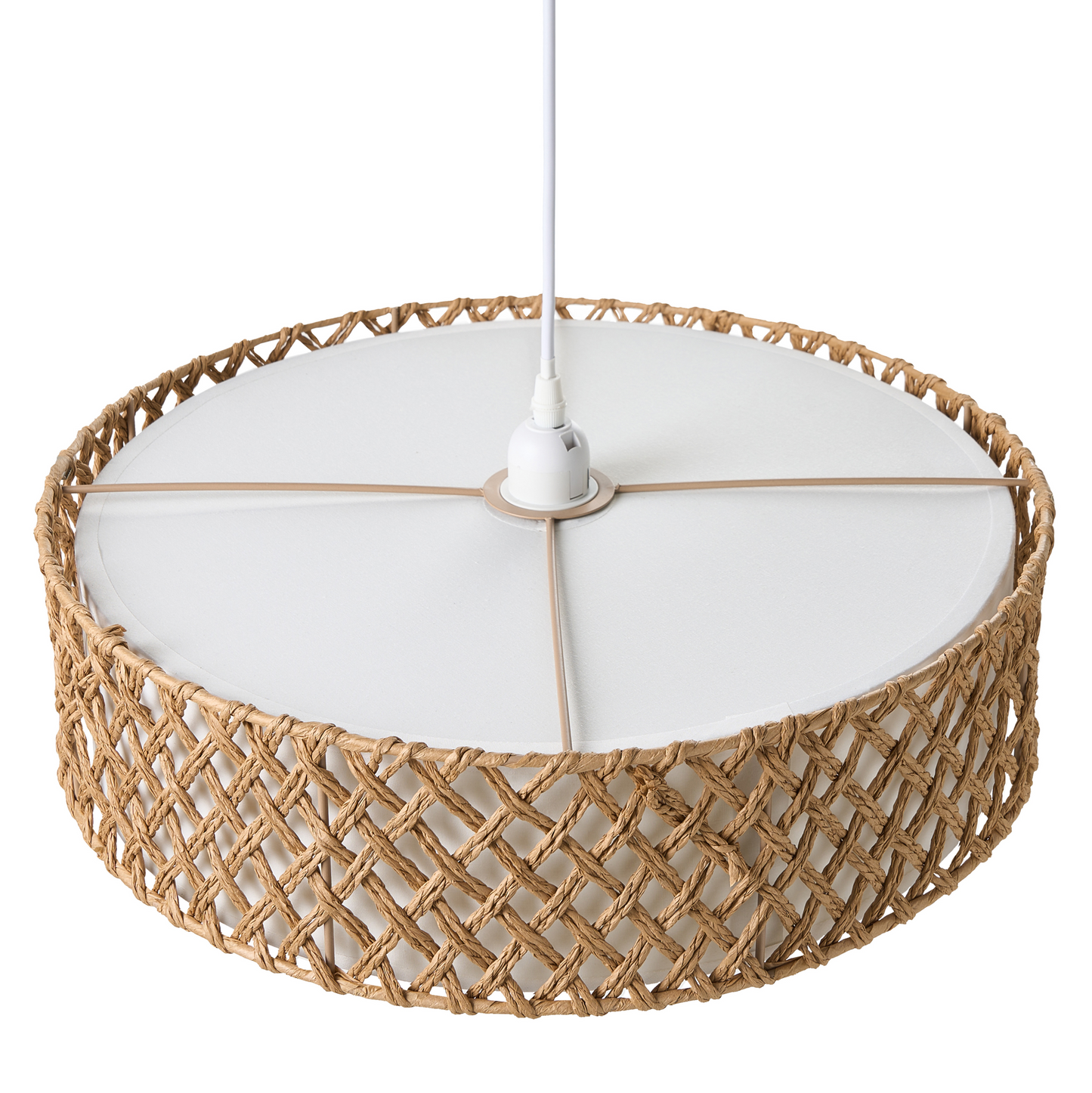 Natural Paper Rope Pendant Lamp With Plaited Shade For Dining And Living Rooms