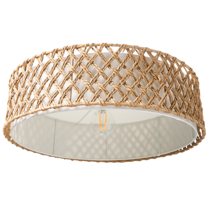 Natural Paper Rope Pendant Lamp With Plaited Shade For Dining And Living Rooms