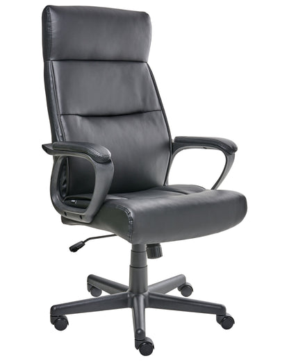 Executive Office Chair Black Faux Leather Swivel With Adjustable Height And Armrests For Home Office