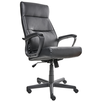 Executive Office Chair Black Faux Leather Swivel With Adjustable Height And Armrests For Home Office