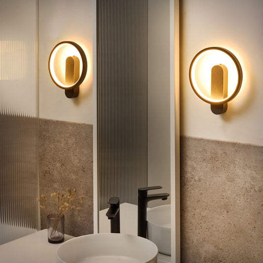 2pc LED Wall Lamps Black Round Metal Silicone Powder Coated