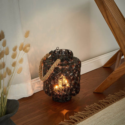 Lantern Black Metal With Jute Handle 35cm