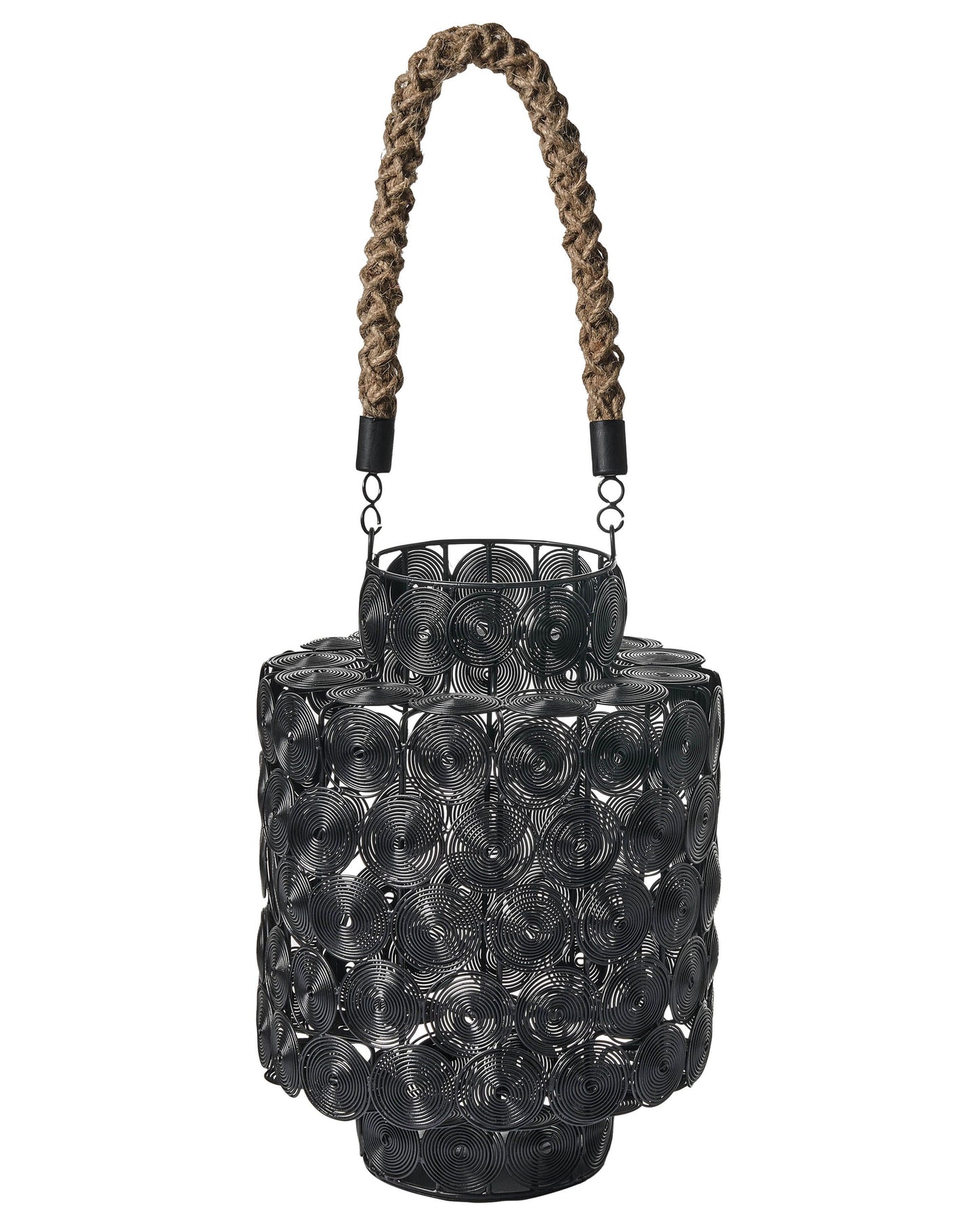 Lantern Black Metal With Jute Handle 35cm