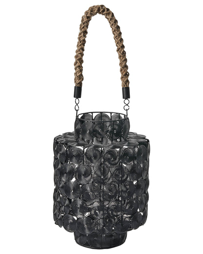 Lantern Black Metal With Jute Handle 35cm