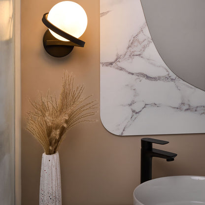 Wall Lamp Black Metal Base Glass Shade Elegant Minimalist