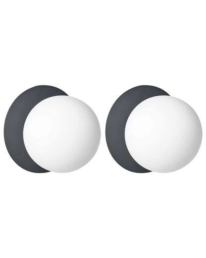 Set of 2 Modern Wall Lamps Black Metal Base Glass Shade Elegant Home Lighting