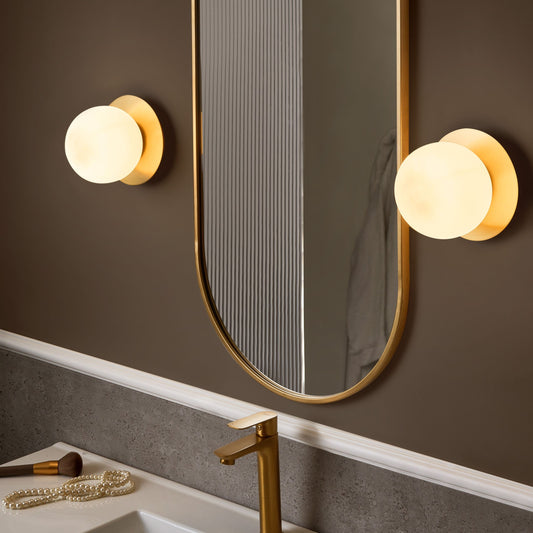 Set of 2 Gold Metal Base Wall Lamps With Glass Shade