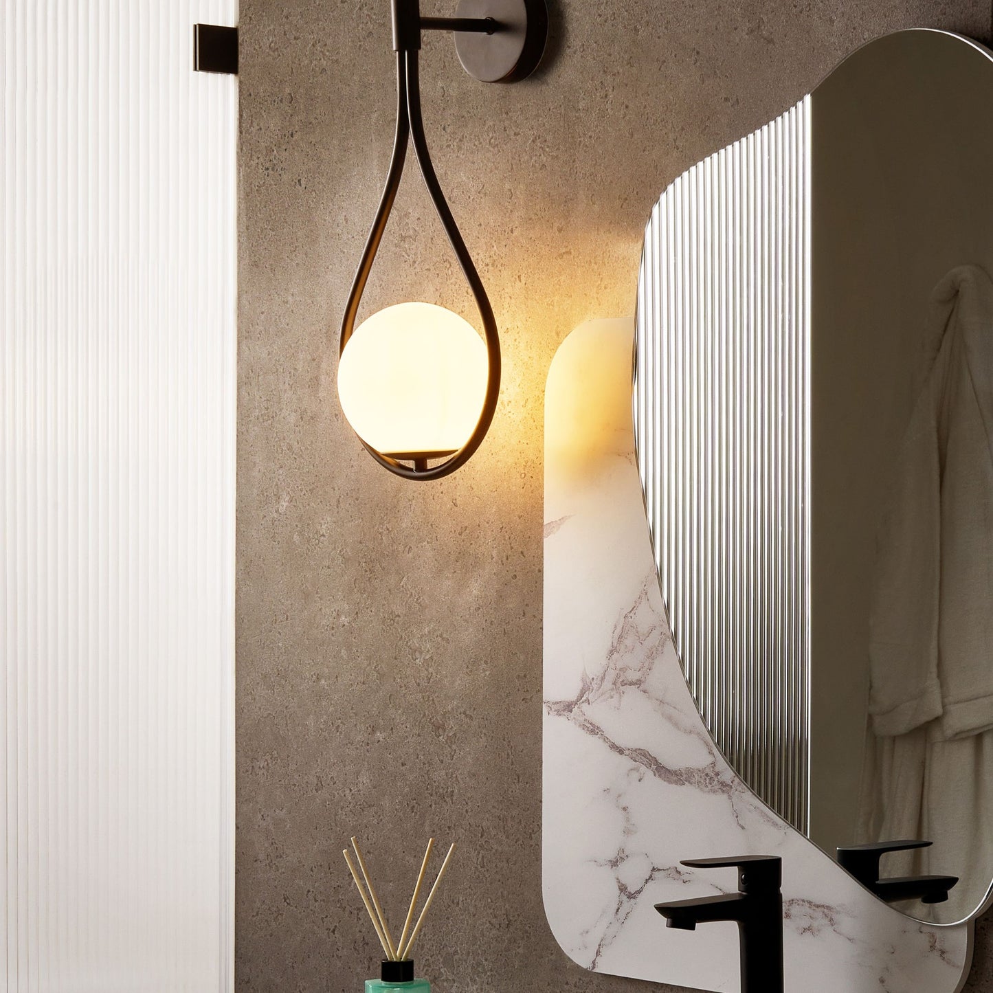 Wall Lamp Black Metal Base Glass Shade Tear Form Modern Glam Home Accent Lighting