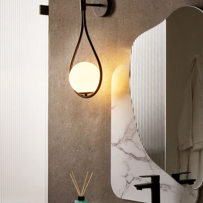 Wall Lamp Black Metal Base Glass Shade Tear Form Modern Glam Home Accent Lighting