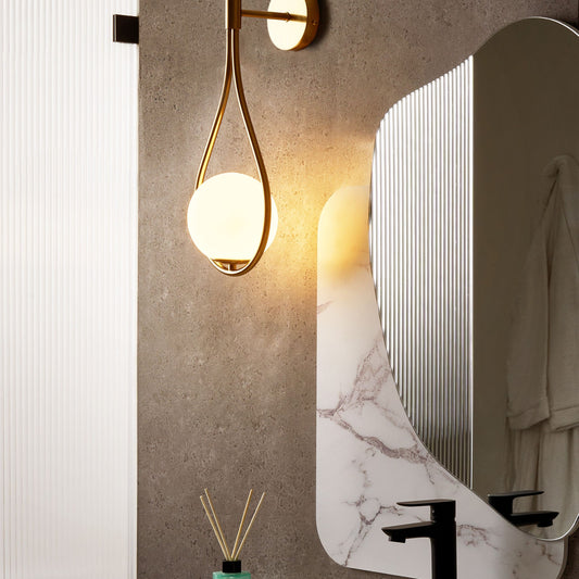 Wall Lamp Gold Metal Base Glass Shade Elegant Tear Form Modern Glam Lighting