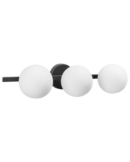 Wall Lamp 3 Lights Milky Glass Shade Black Modern
