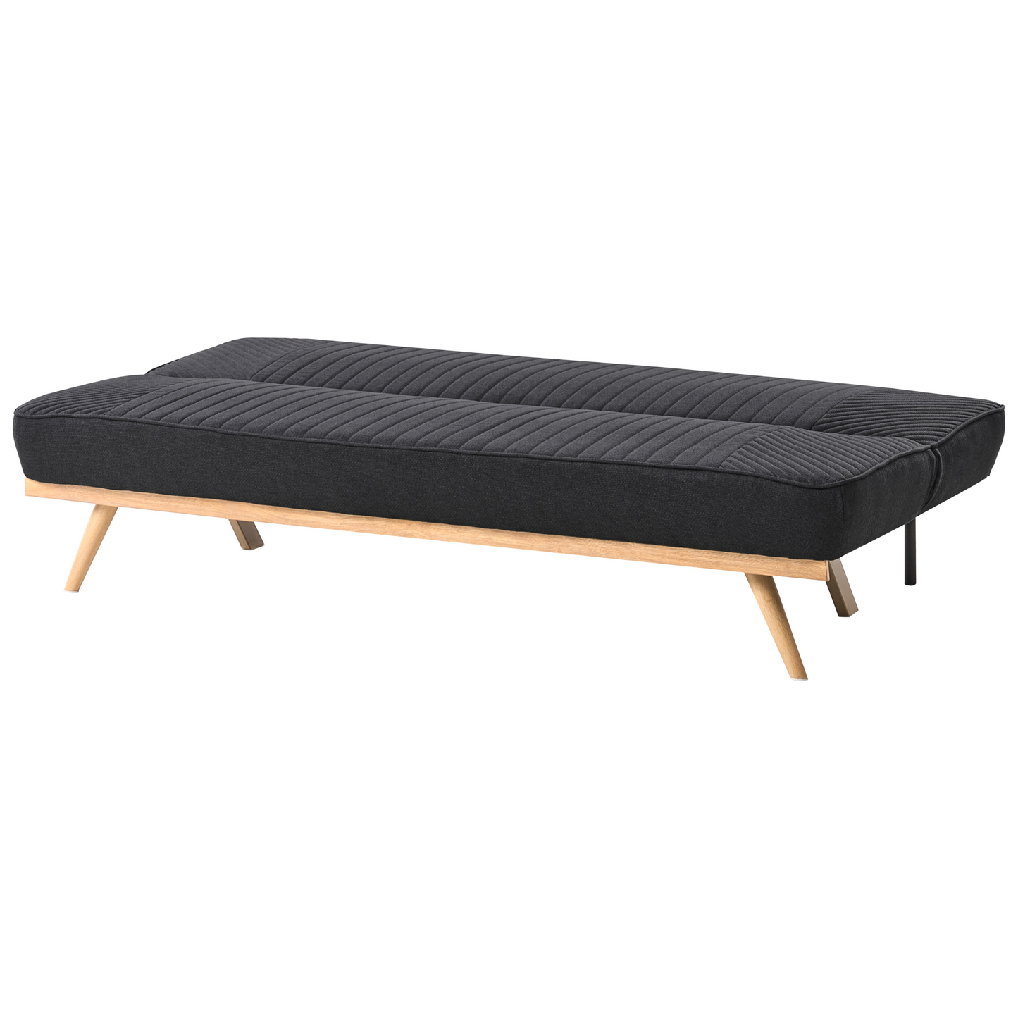 Black Fabric Sofa Bed 2 Seater Tufted Backrest Metal Legs