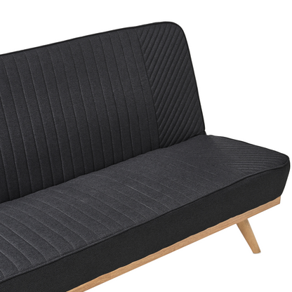 Black Fabric Sofa Bed 2 Seater Tufted Backrest Metal Legs