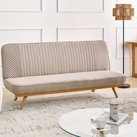 Sofa Bed Light Brown Fabric Upholstery 2 Seater Tufted Backrest Metal Legs Wood Finish Armless