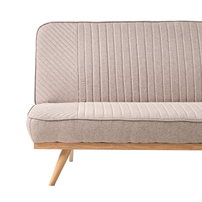 Sofa Bed Light Brown Fabric Upholstery 2 Seater Tufted Backrest Metal Legs Wood Finish Armless