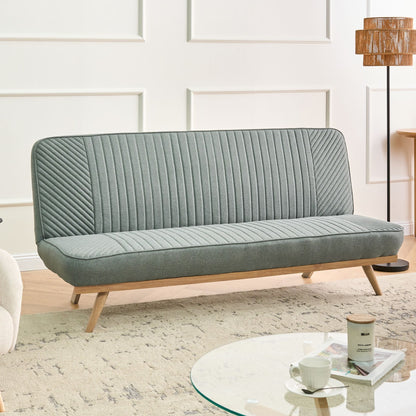 Sofa Bed Green Fabric Tufted 2 Seater Armless Metal Legs