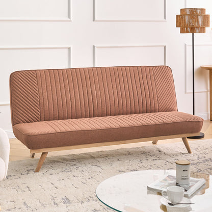 Sofa Bed Golden Brown Fabric Tufted 2 Seater Armless