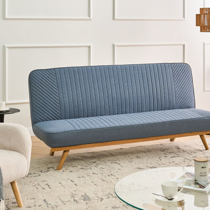 Sofa Bed Blue Fabric Upholstery 2 Seater Tufted Backrest Modern Design