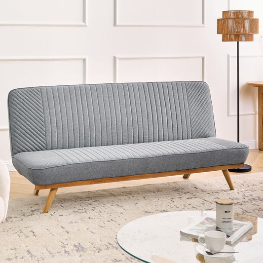 Grey Tufted 2 Seater Sofa Bed With Wood Finish Legs