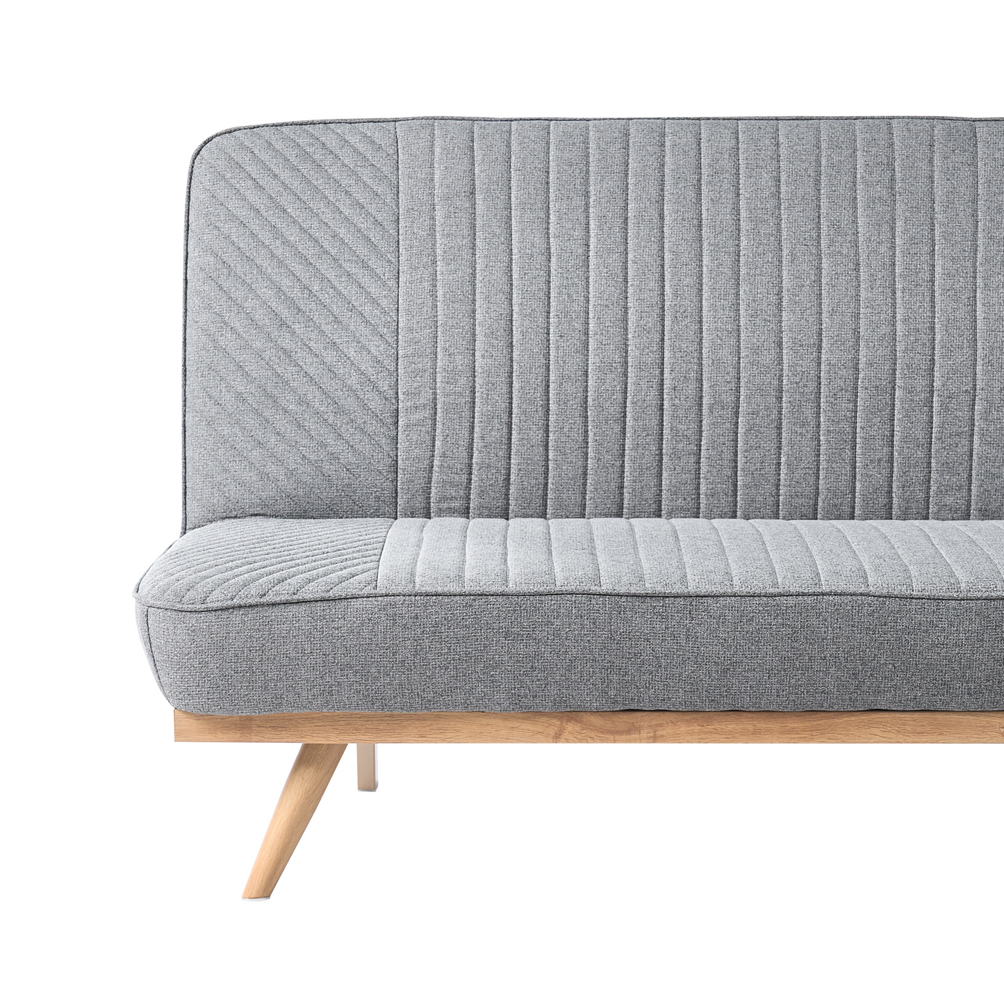 Grey Tufted 2 Seater Sofa Bed With Wood Finish Legs