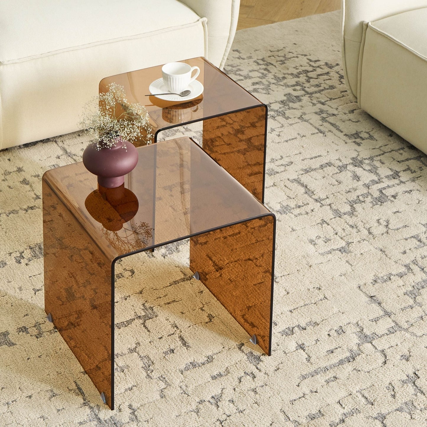 Side Tables 2 Brown Tempered Glass Rectangular Minimalist
