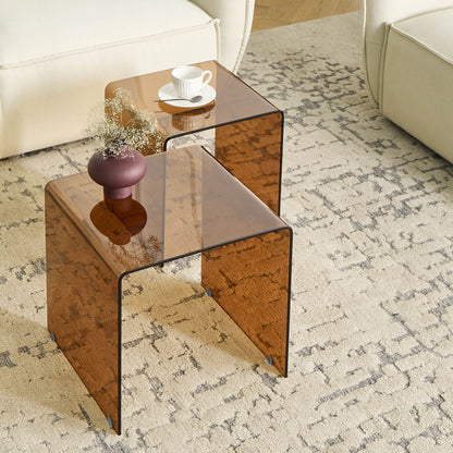 Side Tables 2 Brown Tempered Glass Rectangular Minimalist