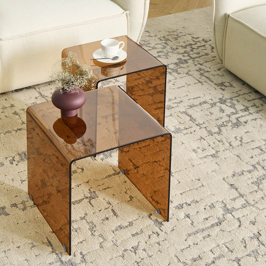 Side Tables 2 Brown Tempered Glass Rectangular Minimalist