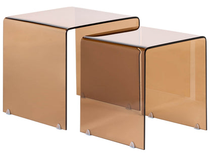 Side Tables 2 Brown Tempered Glass Rectangular Minimalist
