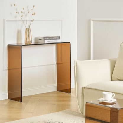 Console Table Brown Transparent Glass 90 x 30cm Minimalist Rectangular