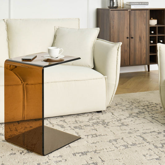 C-Shaped Side End Table Brown Glass 40 x 61cm