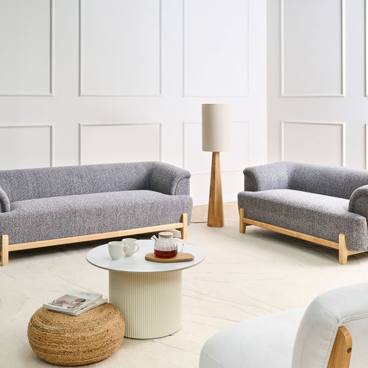 5 Seater Living Room Set Dark Grey Polyester Upholstery With Wooden Legs 2 Seater 3 Seater Modern Style