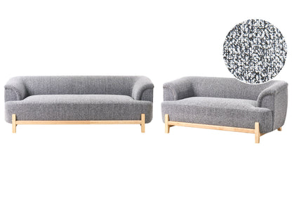 5 Seater Living Room Set Dark Grey Polyester Upholstery With Wooden Legs 2 Seater 3 Seater Modern Style