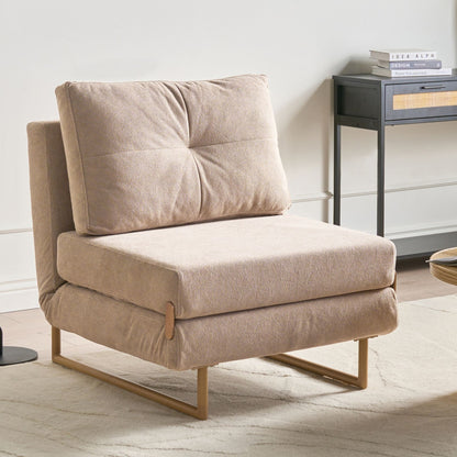 Single Sofa Bed Light Brown Fabric Armchair No Armrests With 5 Position Reclining Back