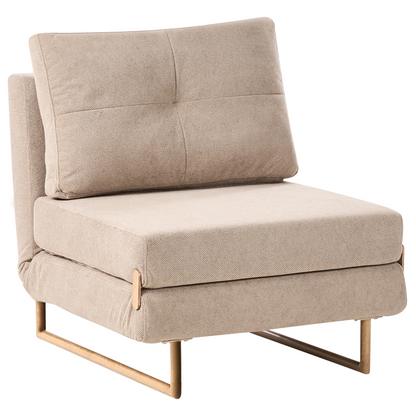 Single Sofa Bed Light Brown Fabric Armchair No Armrests With 5 Position Reclining Back