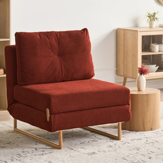 5 Position Reclining Red Fabric Sofa Bed For One No Armrests Premium Compact Sleeper