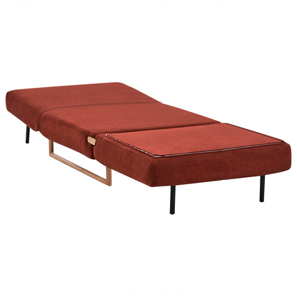 5 Position Reclining Red Fabric Sofa Bed For One No Armrests Premium Compact Sleeper