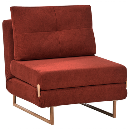 5 Position Reclining Red Fabric Sofa Bed For One No Armrests Premium Compact Sleeper